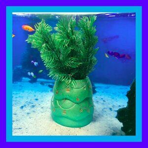 Aquarium Decoration - Christmas Yule Tree with Green Plant.